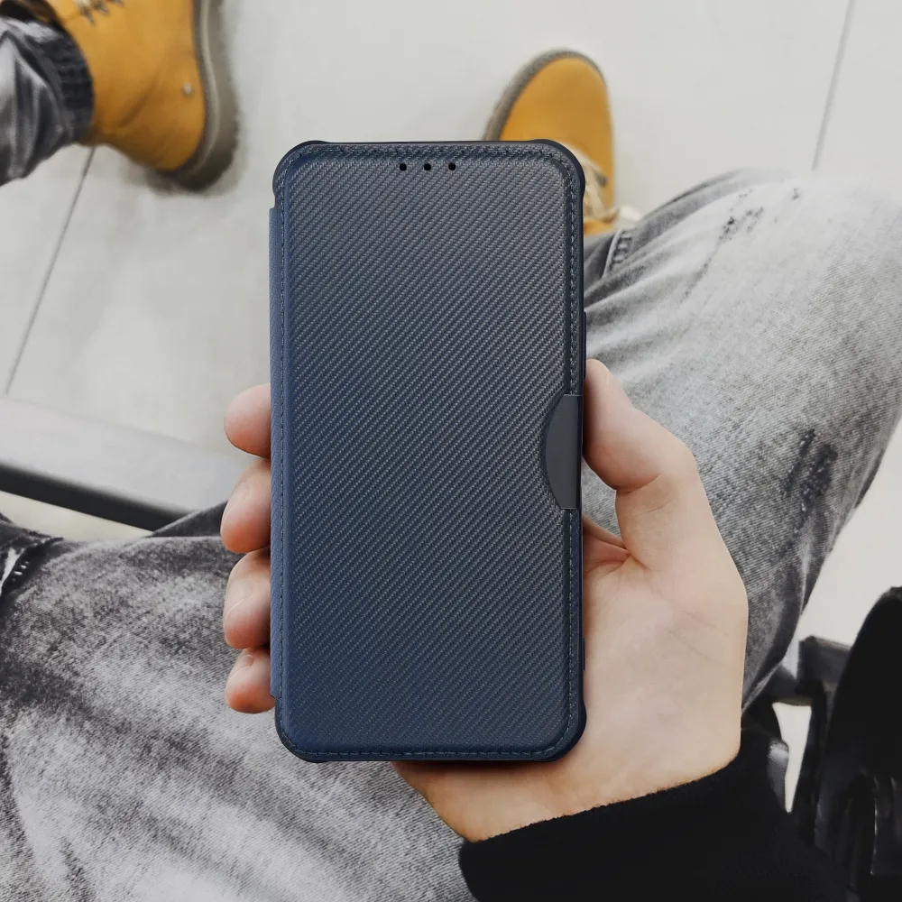 Ultimátní knížkové flip pouzdro Coolcase RAZOR Carbon - Samsung Galaxy A35 5G - tmavě modré