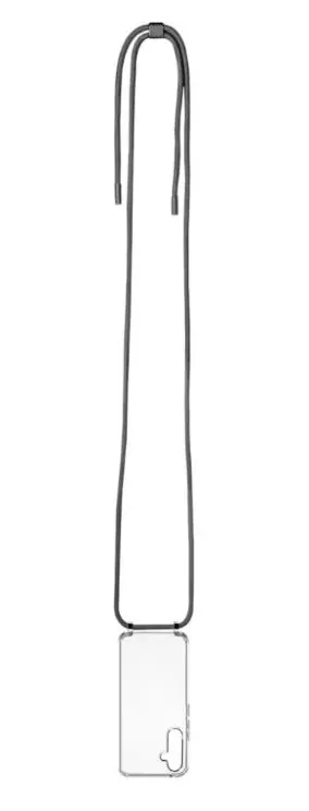 Crossbody pouzdro FIXED Pure Neck - Samsung Galaxy A15 / A15 5G s popruhem přes rameno - čiré - černá šňůrka