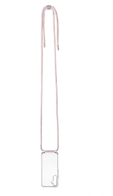 Crossbody pouzdro FIXED Pure Neck - Samsung Galaxy A35 5G s popruhem přes rameno - čiré - růžová šňůrka