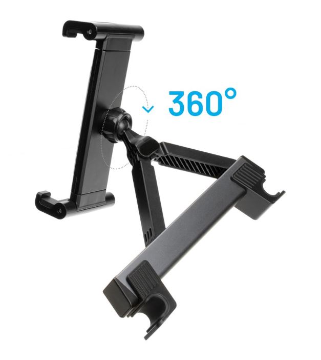 Držák do auta pro velké tablety FIXED Tab Passenger Max s uchycením do opěrky hlavy a posuvným ramenem, šedý