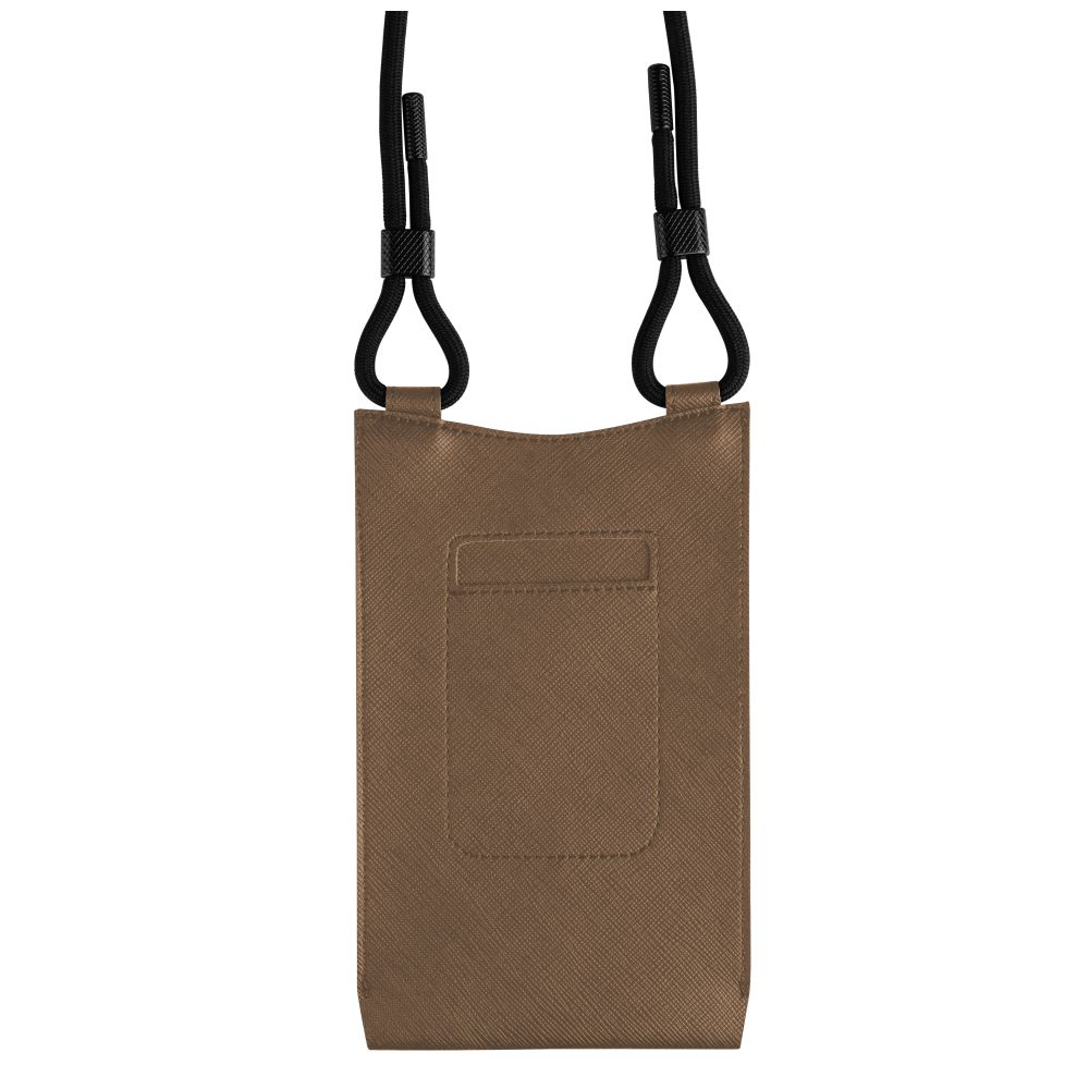 Crossbody taštička přes rameno s kapsičkou FIXED Verona s černou šňůrkou pro mobily do 7" - kávová