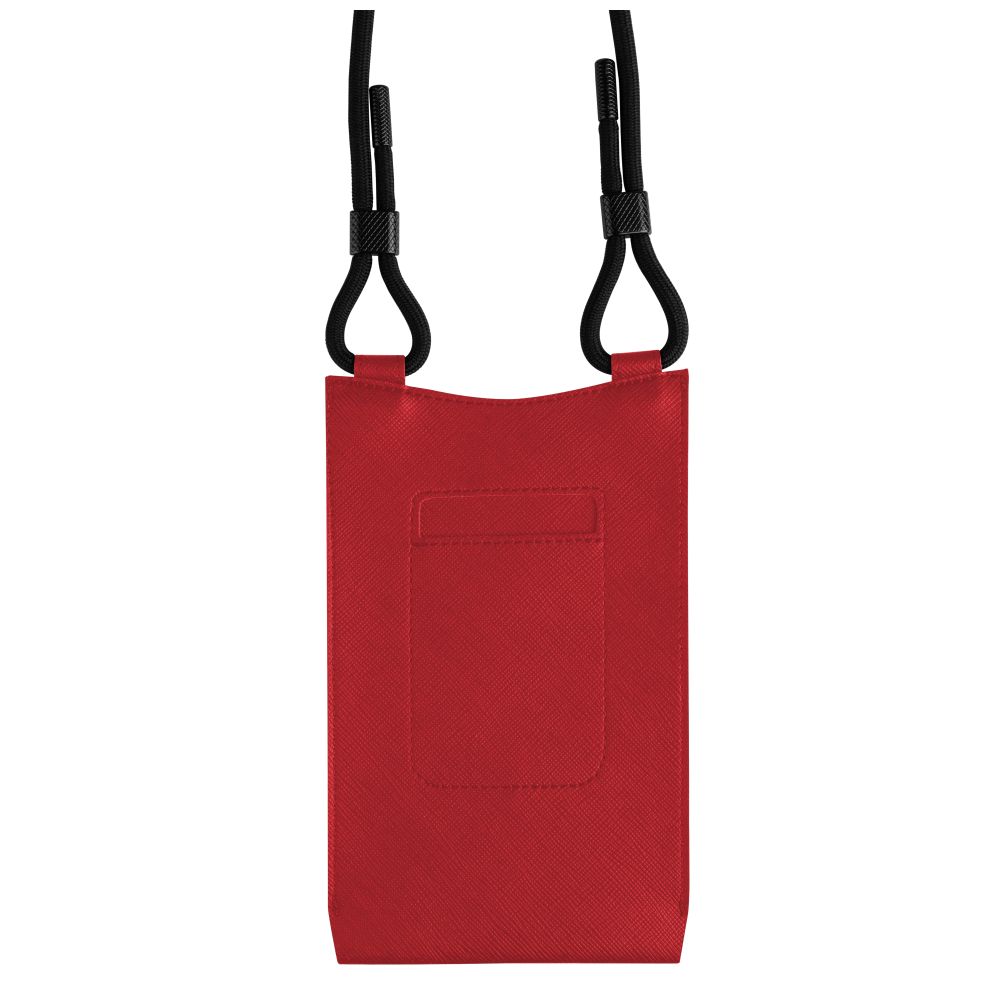 Crossbody taštička přes rameno s kapsičkou FIXED Verona s černou šňůrkou pro mobily do 7" - červená