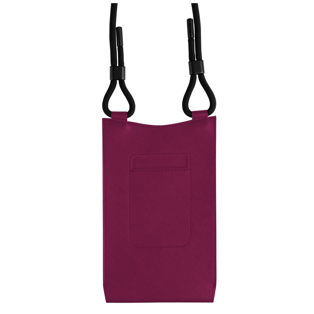 Crossbody taštička přes rameno s kapsičkou FIXED Verona s černou šňůrkou pro mobily do 7" - vínová