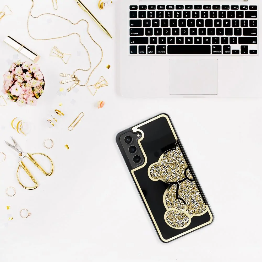 Třpytivé pouzdro Coolcase TEDDY BEAR  - Samsung Galaxy A35 5G zlatavé