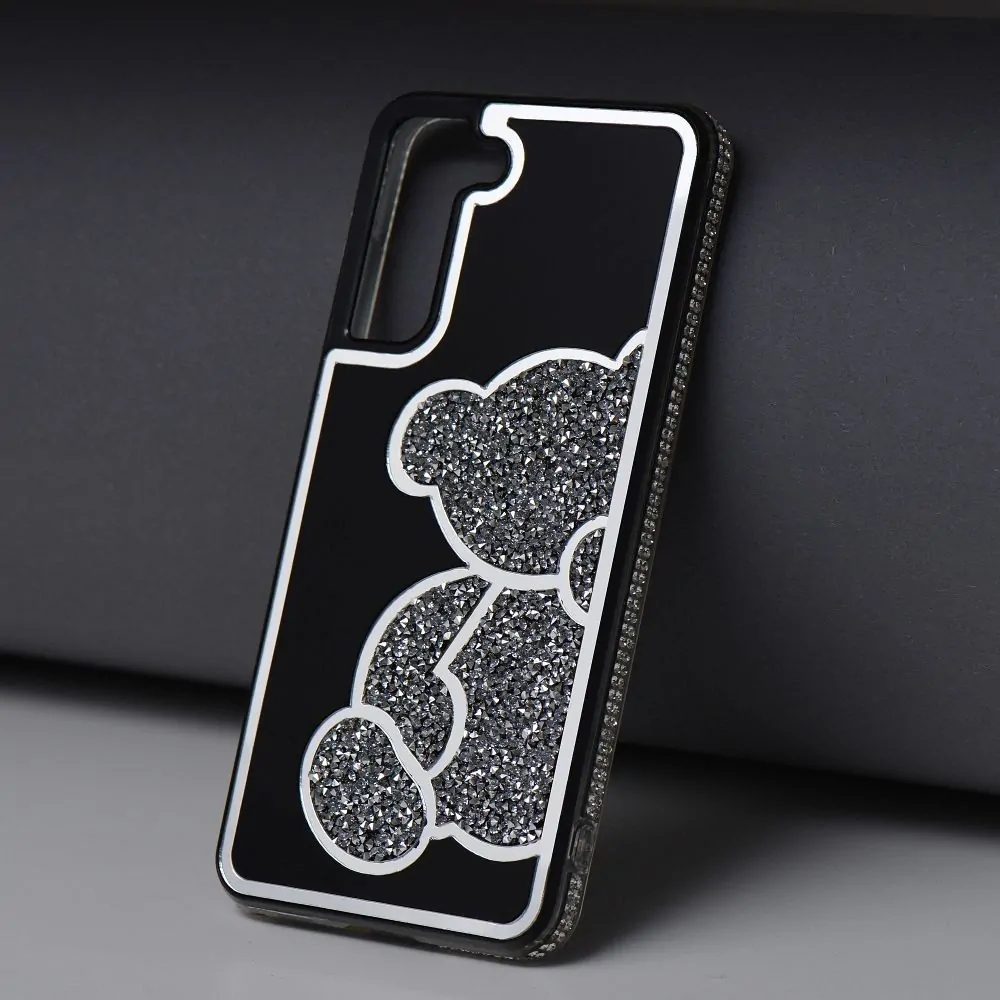 Třpytivé pouzdro Coolcase TEDDY BEAR  - Samsung Galaxy A35 5G stříbrné