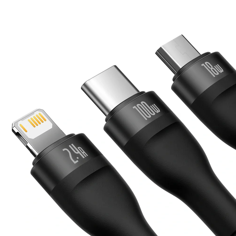 Kabel 3v1 Baseus Flash Series II 100W 1,2m černý