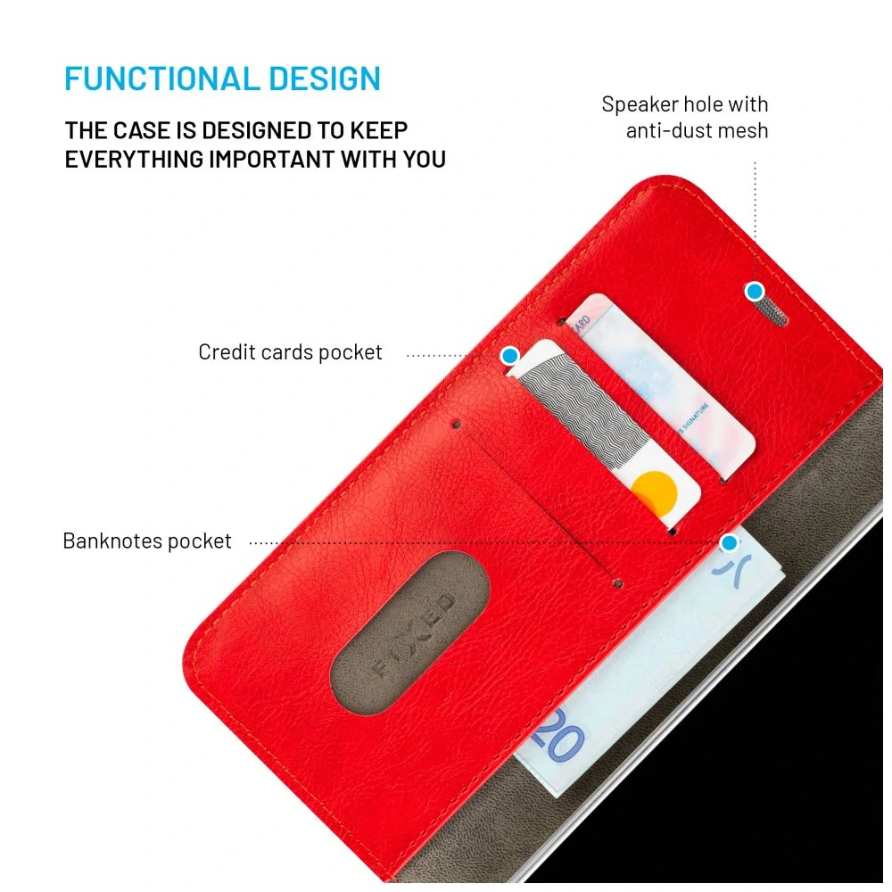 Knížkové flip pouzdro Fixed Opus - Apple iPhone 16 Pro, červené