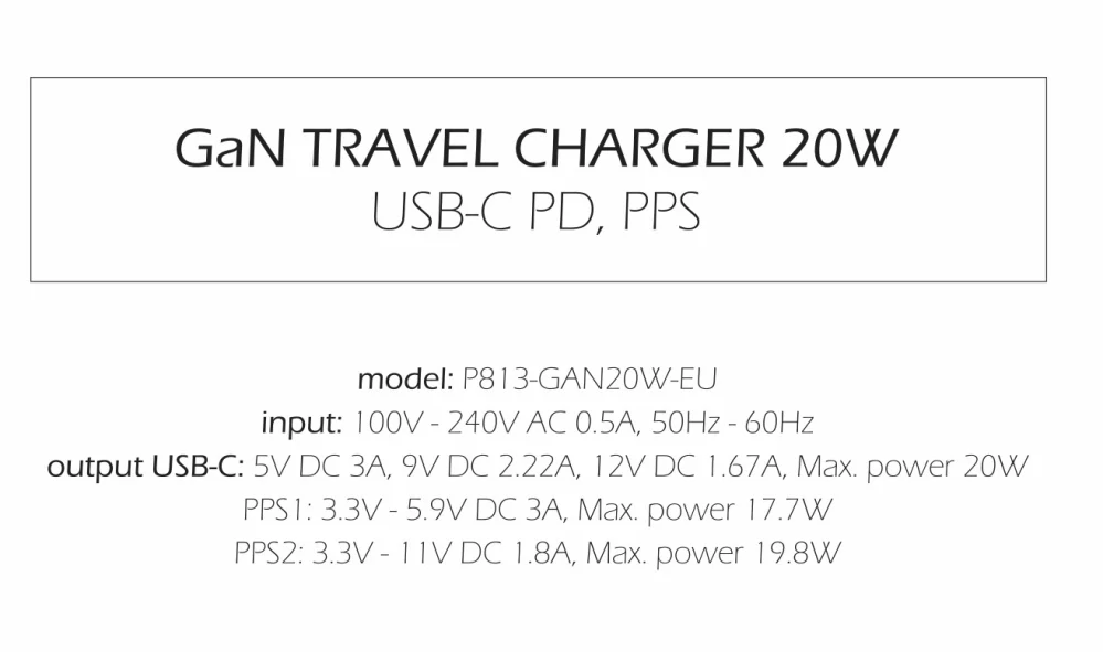 Nabíječka do sítě GaN 1x USB-C 20W POWER DELIVERY , 1,2m - bílá