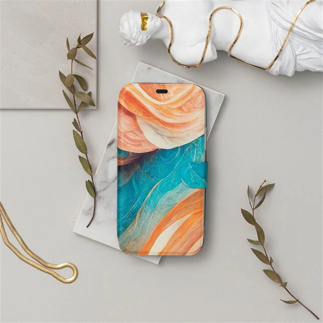 Knížkové flip pouzdro Mobiwear - Huawei Nova 9 - VP36S Azurový a oranžový mramor - VÝPRODEJ