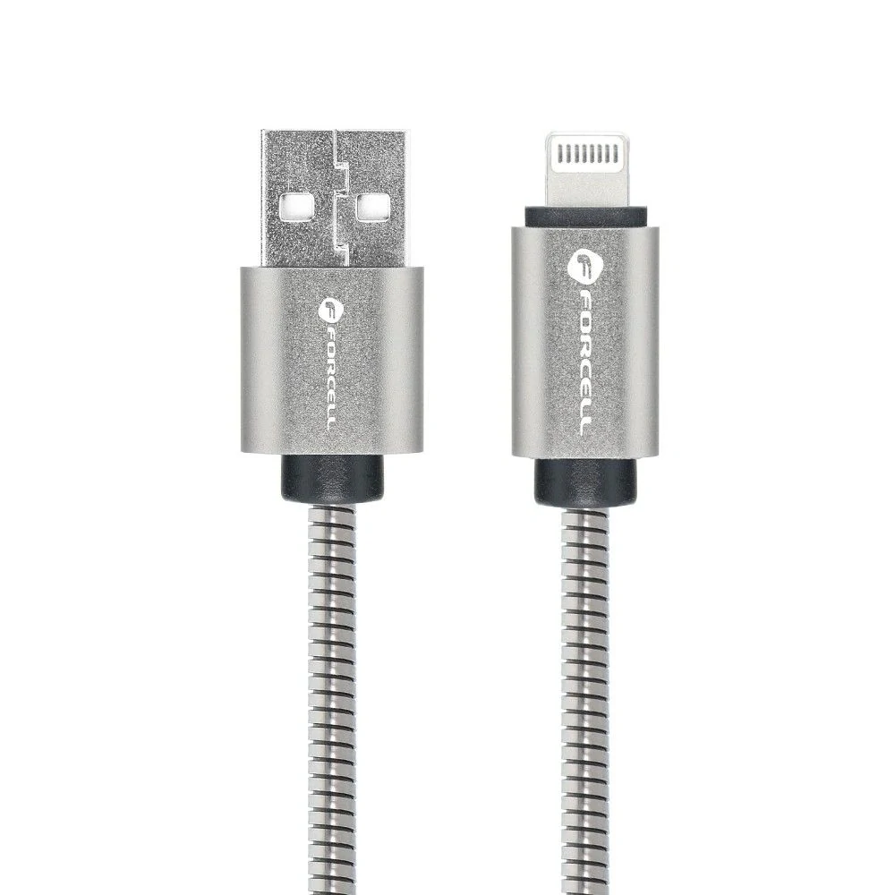 Datový kabel FORCELL F-ENERGY Metal C236 USB-A na Lightning 1m – stříbrný