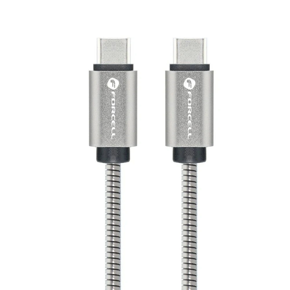 Datový kabel FORCELL F-ENERGY Metal C237 USB-C na USB-C 60W 1m – stříbrný