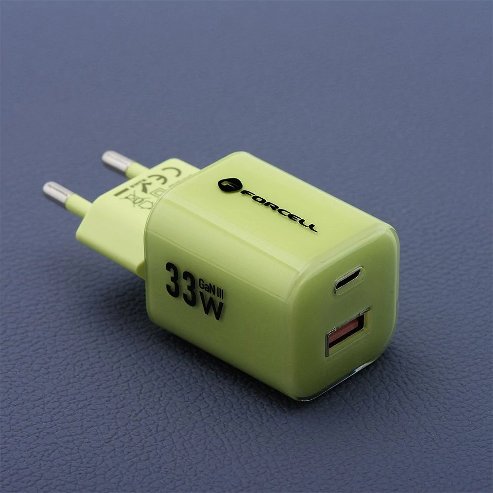 Nabíječka Forcell GaN III 33W + USB-C kabel - zelená