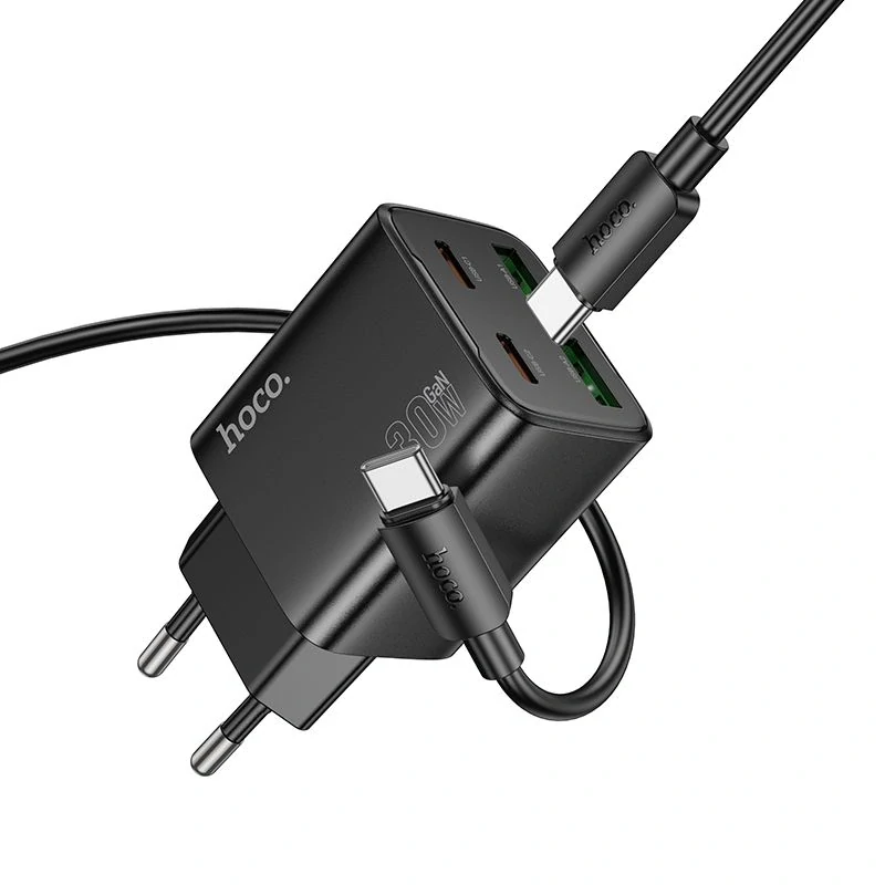 Síťová nabíječka Hoco N56 30W 4×USB + kabel USB-C černá