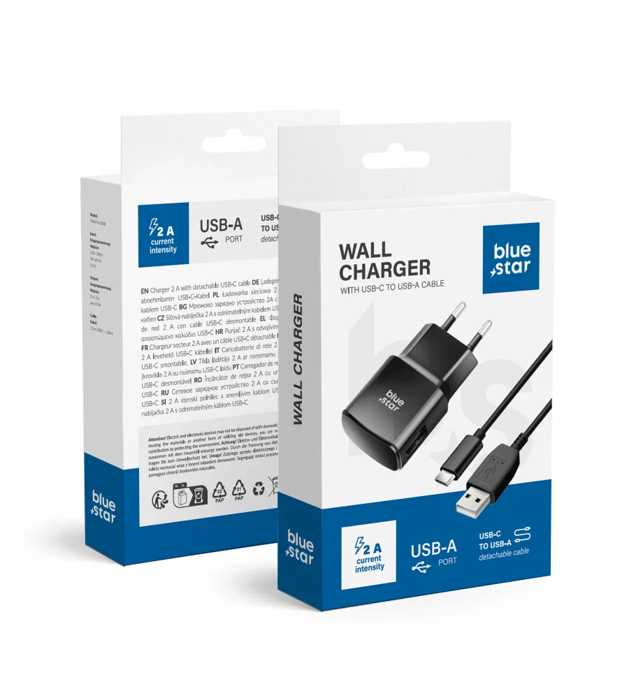 Nabíječka Blue Star 10W USB-A + kabel USB-C černá