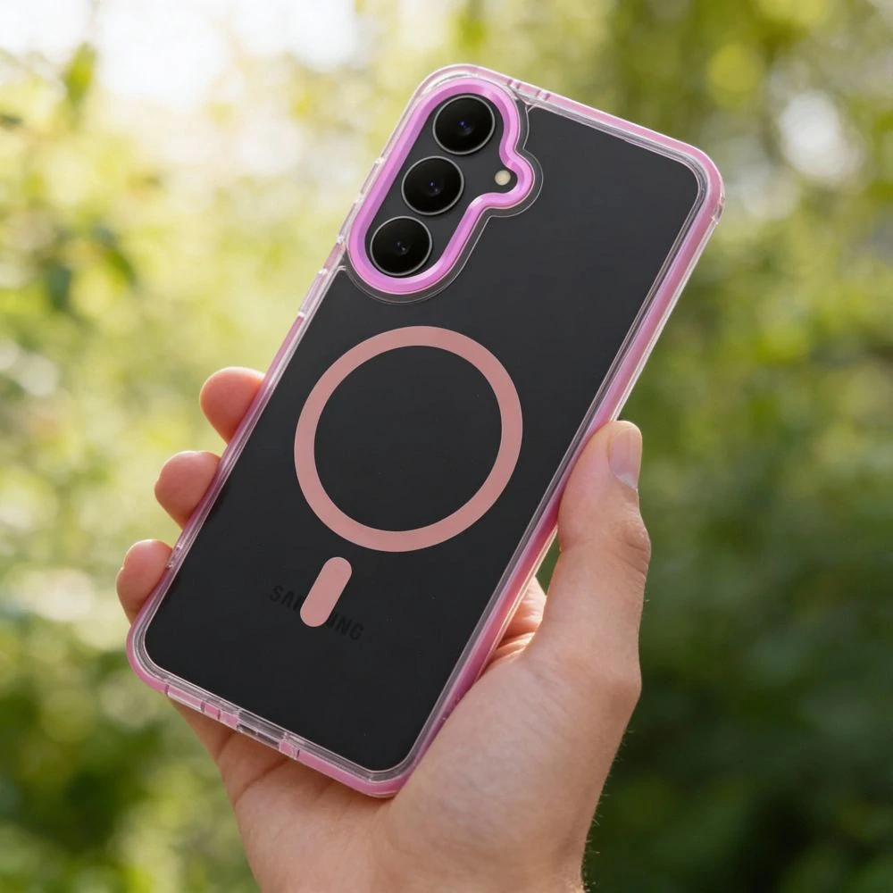 MagSafe kryt na mobil Samsung Galaxy S26 - Frame Clear Hybrid Mag Cover pudrově růžový