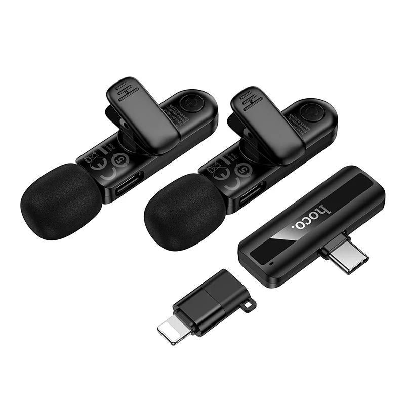 Bezdrátový klopový mikrofon Hoco L20A Lightning USB-C černý