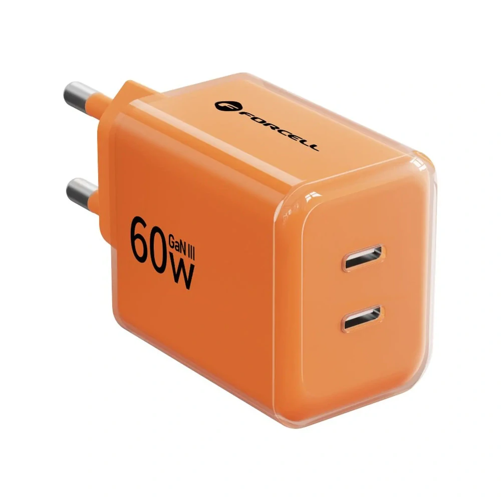 Rychlá nabíječka Forcell F-Energy GaN III 60W 2× USB-C + kabel oranžová