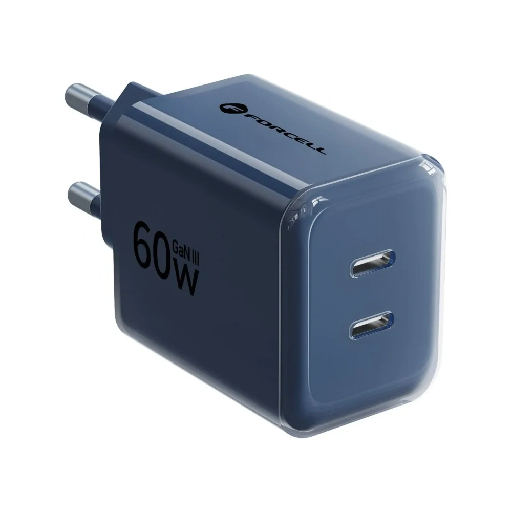 Rychlá nabíječka Forcell F-Energy GaN III 60W 2× USB-C + kabel modrá