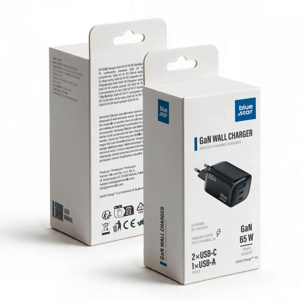 Nabíječka Blue Star Nano GaN 45W USB-C + USB-A PD QC4.0 černá