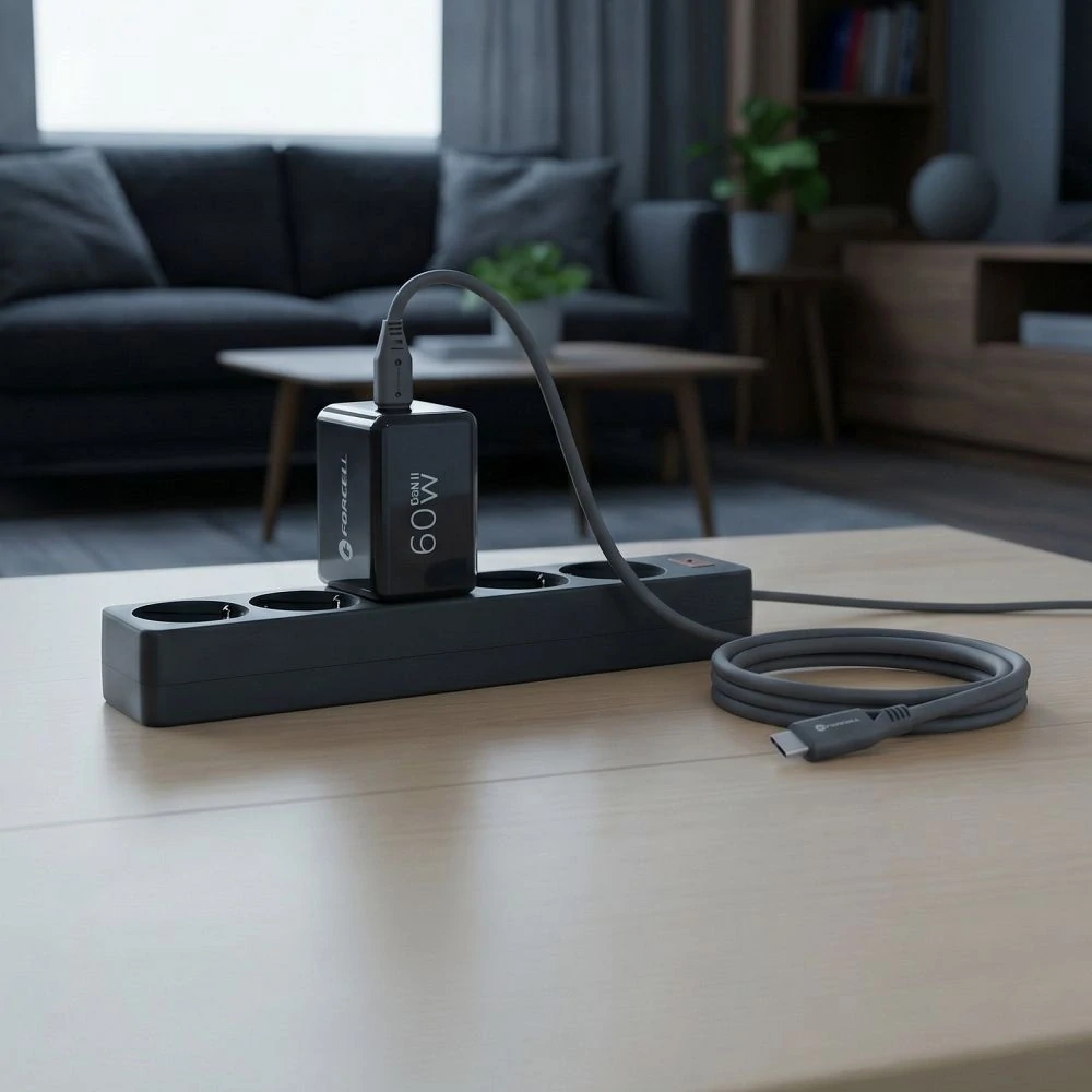 Nabíječka GaN 60W 2x USB-C Forcell F-Energy VT-60 + kabel USB-C, černá