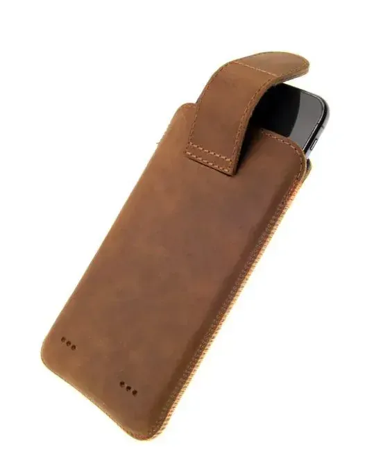 Univerzální kapsičkové hnědé kožené pouzdro FIXED Posh na mobily, pravá kůže, vel. 6XL