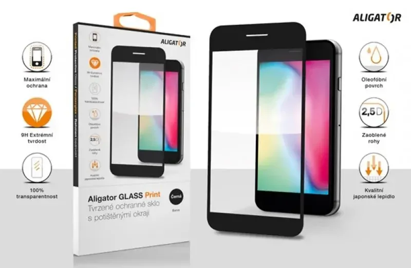 Ochranné sklo Aligator Glass Print iPhone 12/12 Pro černé 8595181195659