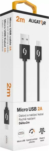 Datový kabel s konektorem Micro USB ALIGATOR 2A černý 2m