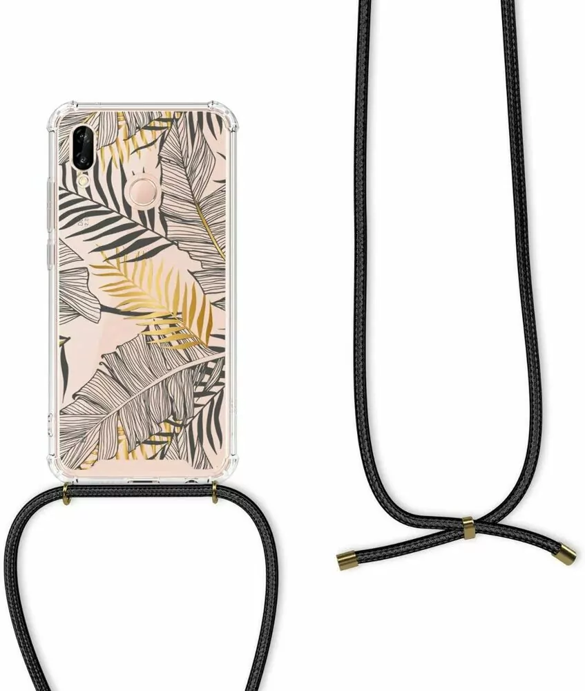 Pevné silikonové pouzdro kwmobile Crossbody na mobil Huawei P20 Lite s popruhem - palm leaves