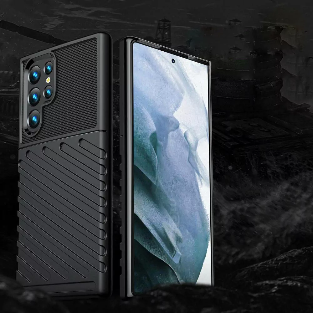 Odolnější gumové pouzdro Armored Thunder na mobil Samsung Galaxy S23 Ultra Černé