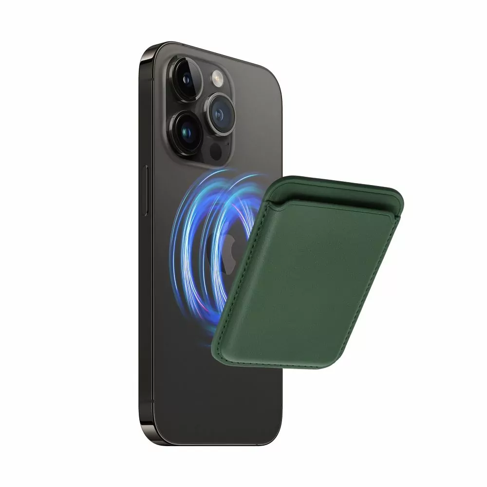 Magnetická peněženka z eko kůže kompatibilní s Mag Safe pro telefony Apple iPhone - tmavě zelená