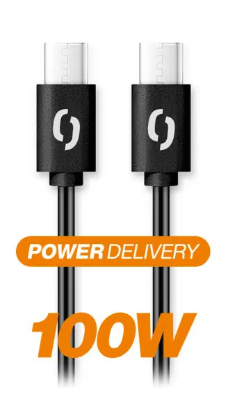 Datový kabel ALIGATOR POWER 100W, USB-C / USB-C 5A, 1,5m - černý