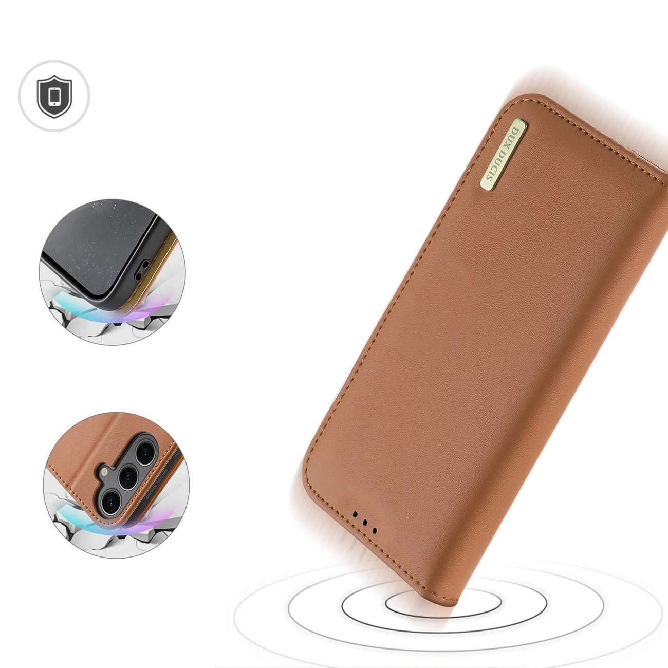 Pěkné kožené flip pouzdro Dux Ducis Hivo na mobil Samsung Galaxy S24 Plus Hnědé