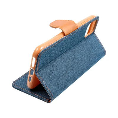 Luxusní flipové pouzdro Coolcase Canvas pro Samsung Galaxy A40 navy modré