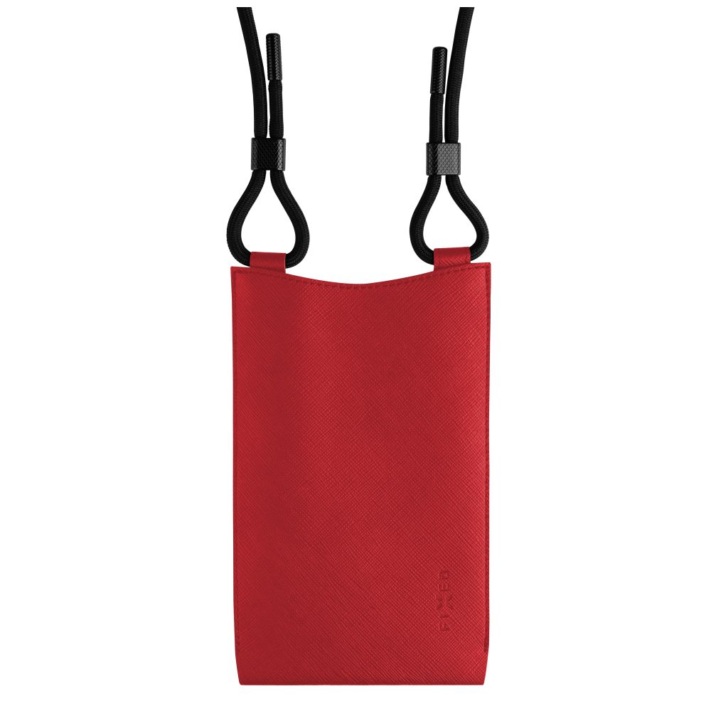 Crossbody taštička přes rameno s kapsičkou FIXED Verona s černou šňůrkou pro mobily do 7" - červená