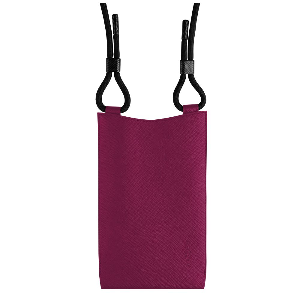 Crossbody taštička přes rameno s kapsičkou FIXED Verona s černou šňůrkou pro mobily do 7" - vínová