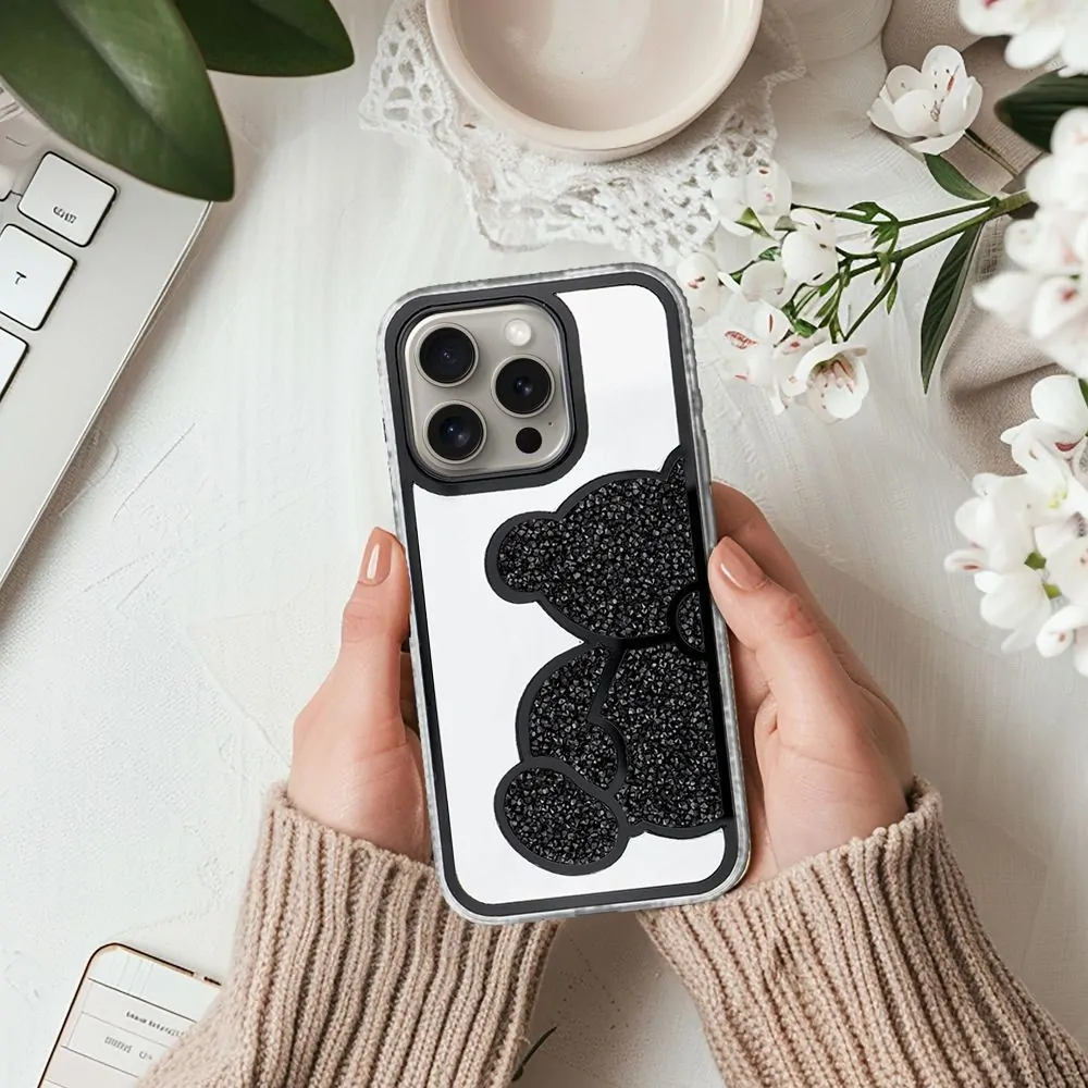 Třpytivé pouzdro Coolcase TEDDY BEAR  - Apple iPhone 7 / 8 / SE 2020 / SE 2022 černé