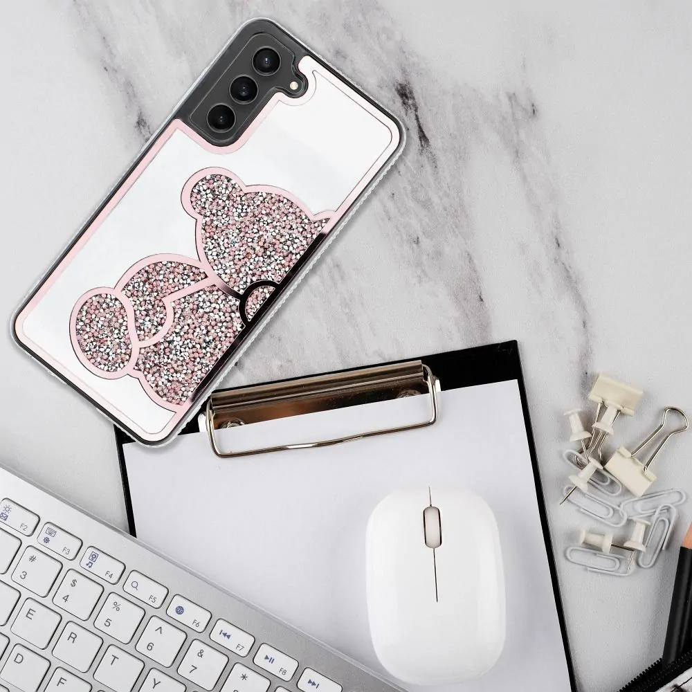 Třpytivé pouzdro Coolcase TEDDY BEAR  - Samsung Galaxy A35 5G růžové