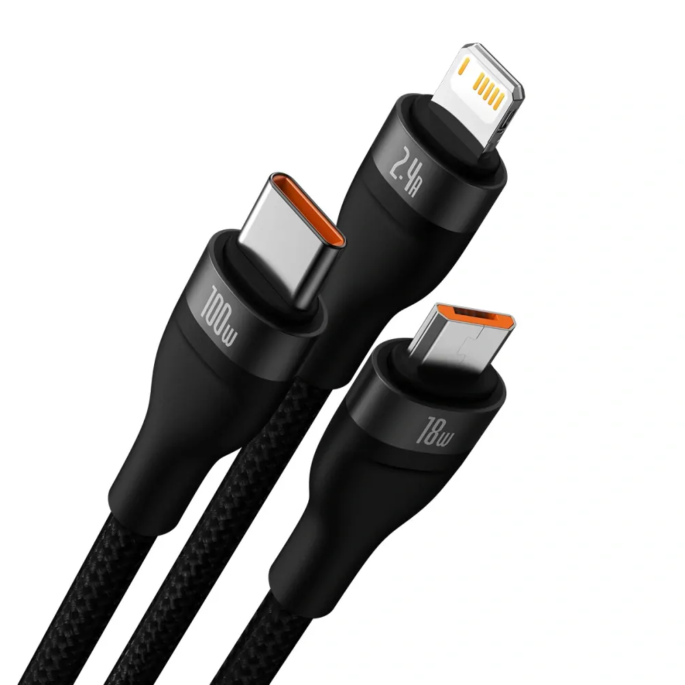 Kabel 3v1 Baseus Flash Series II 100W 1,2m černý