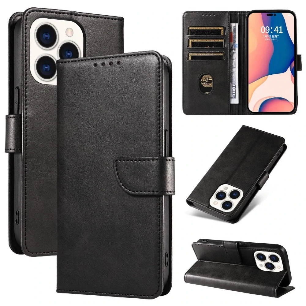 Flip knížkové pouzdro Leather Book z eko kůže - Apple iPhone 16 - černé