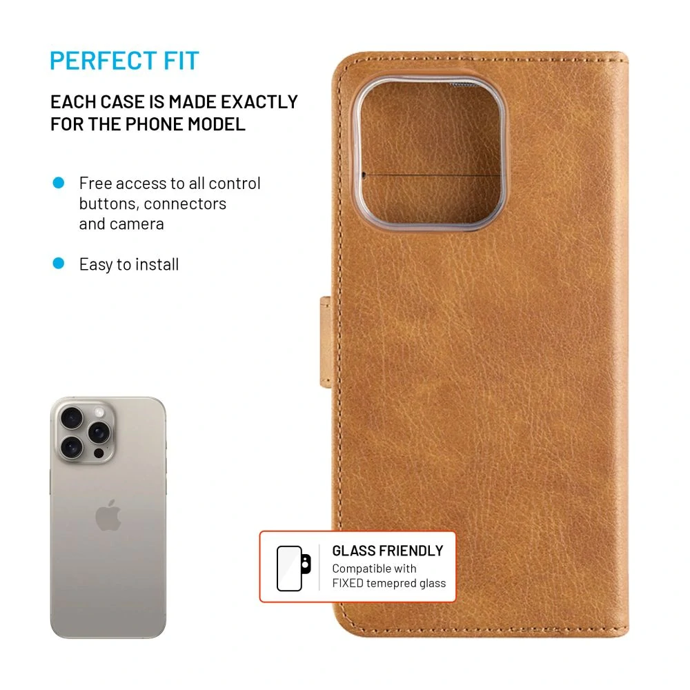 Knížkové flip pouzdro Fixed Opus - Apple iPhone 16 Pro, hnědé
