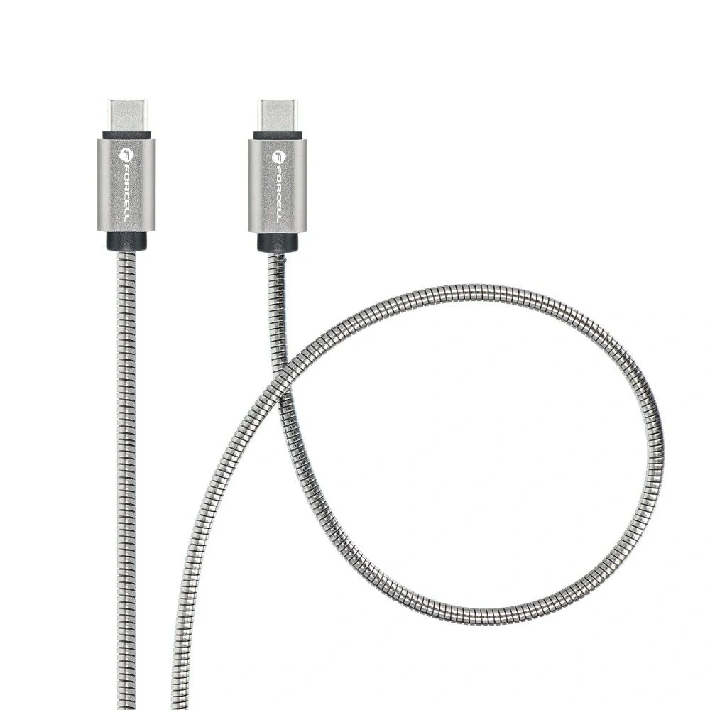 Datový kabel FORCELL F-ENERGY Metal C237 USB-C na USB-C 60W 1m – stříbrný