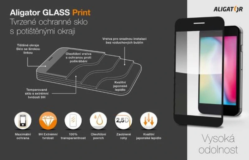 Ochranné sklo GLASS PRINT Apple iPhone 13 / iPhone 13 Pro / iPhone 14 / iPhone 16e / iPhone 17e – černé 8595181199695