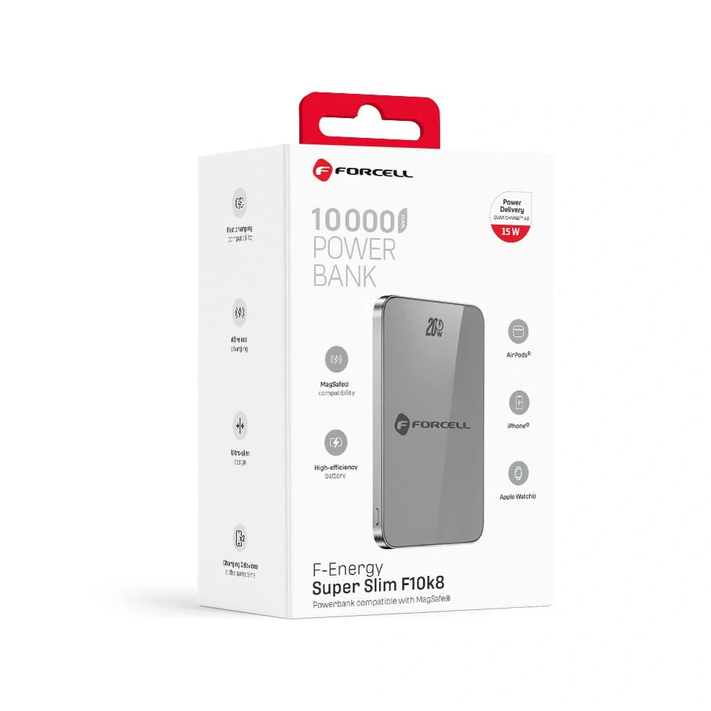Powerbanka Forcell F-Energy F10K8 MagSafe 10 000 mAh - šedá