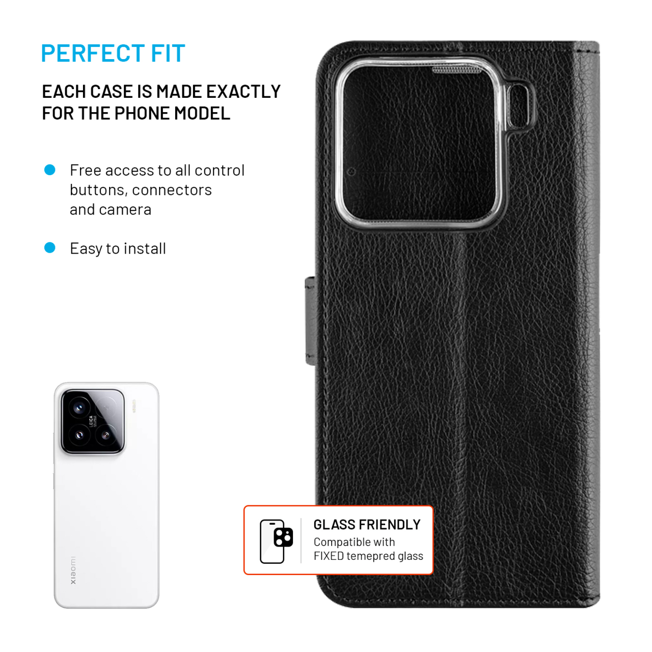 Pouzdro typu kniha FIXED Opus pro Xiaomi 15, černé