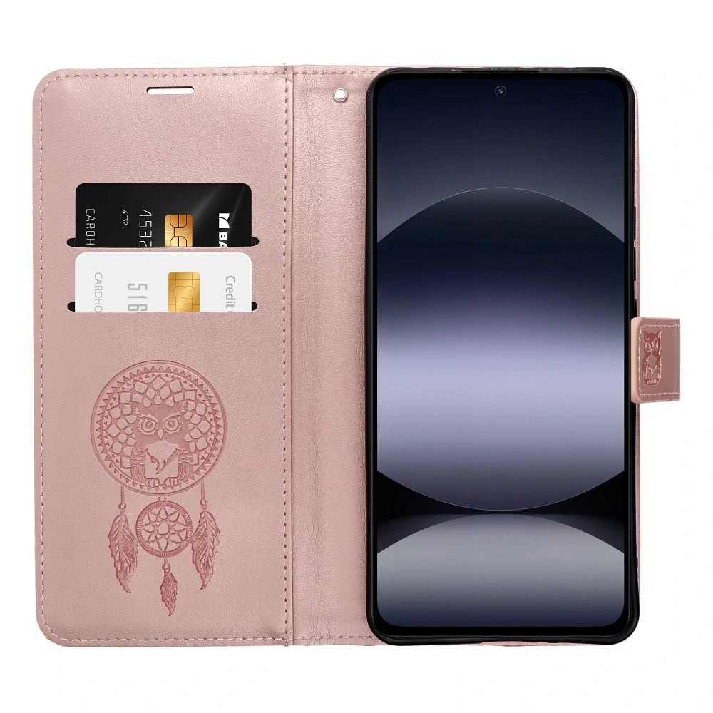 Flip pouzdro na mobil Samsung Galaxy A57 5G - MEZZO Book lapač snů zlatá růžová