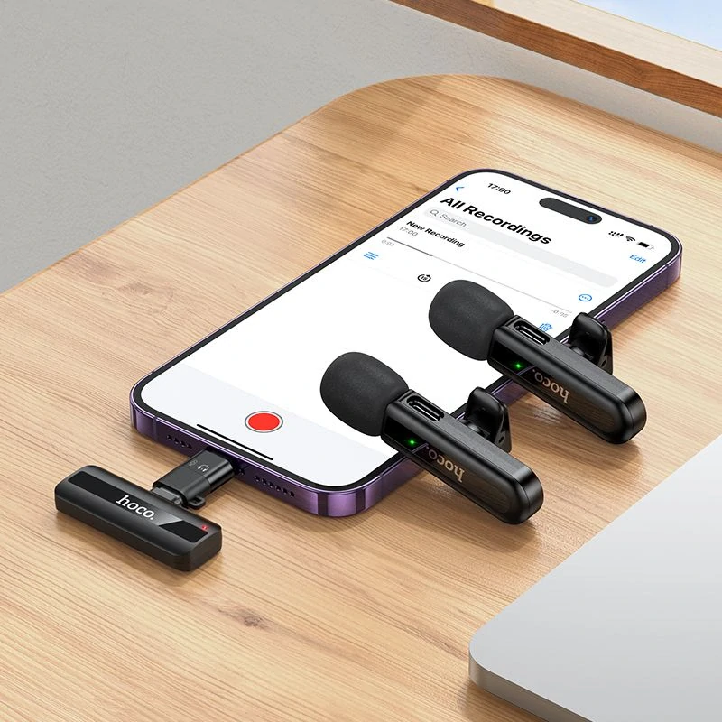 Bezdrátový klopový mikrofon Hoco L20A Lightning USB-C černý