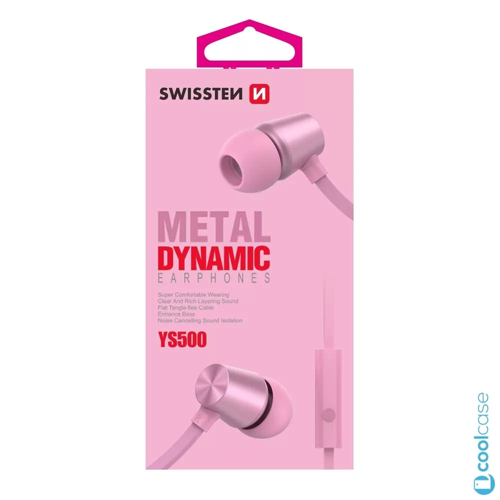 Sluchátka do uší SWISSTEN EARBUDS DYNAMIC YS500, 3,5mm jack, růžová