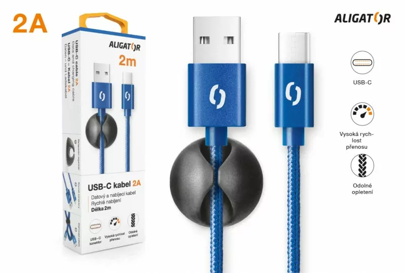 Datový kabel ALIGATOR PREMIUM s konektorem USB-C 2A, 2m, modrý