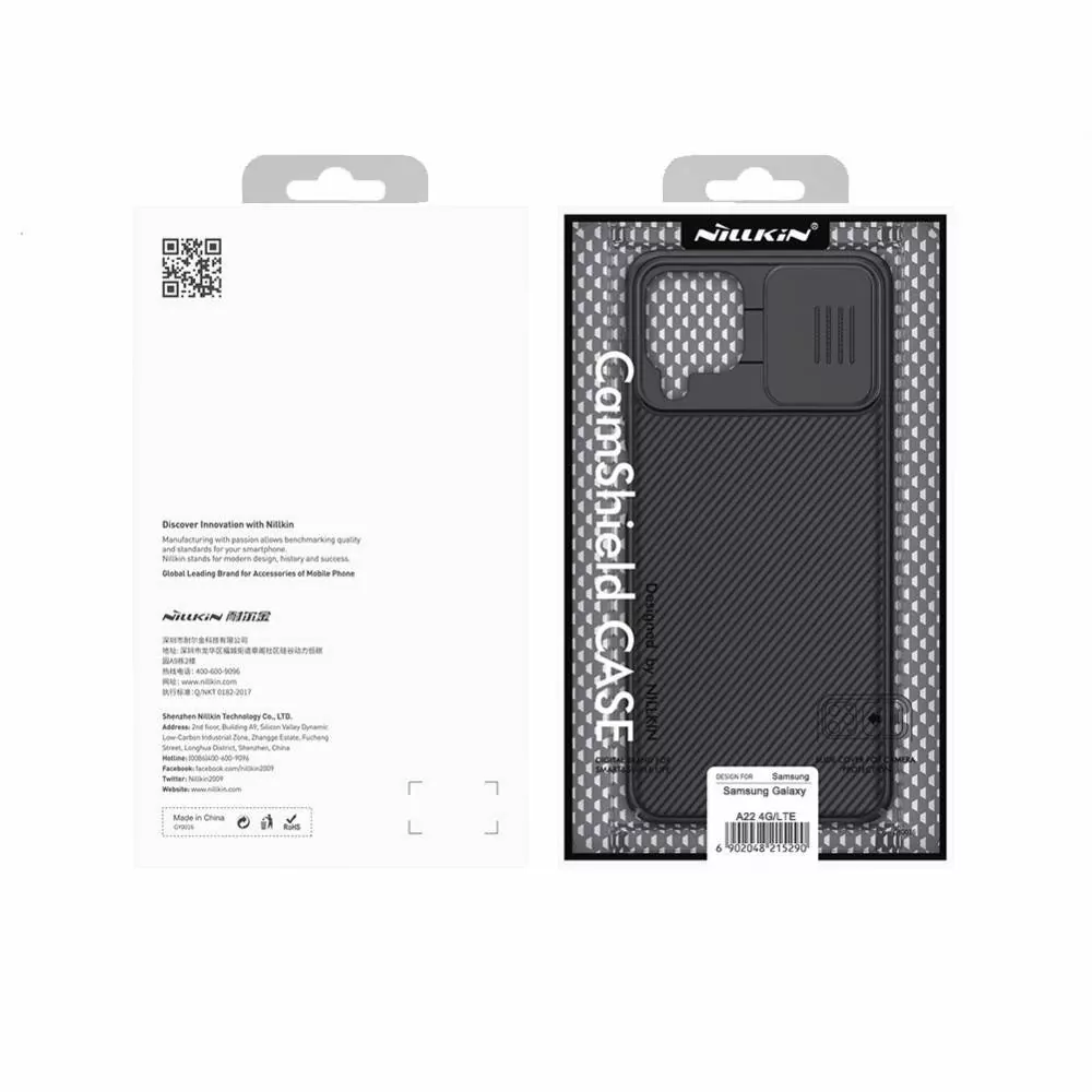 Silikonové pouzdro Nillkin CamShield na mobil Samsung Galaxy A22 4G černé s krytkou fotoaparátu