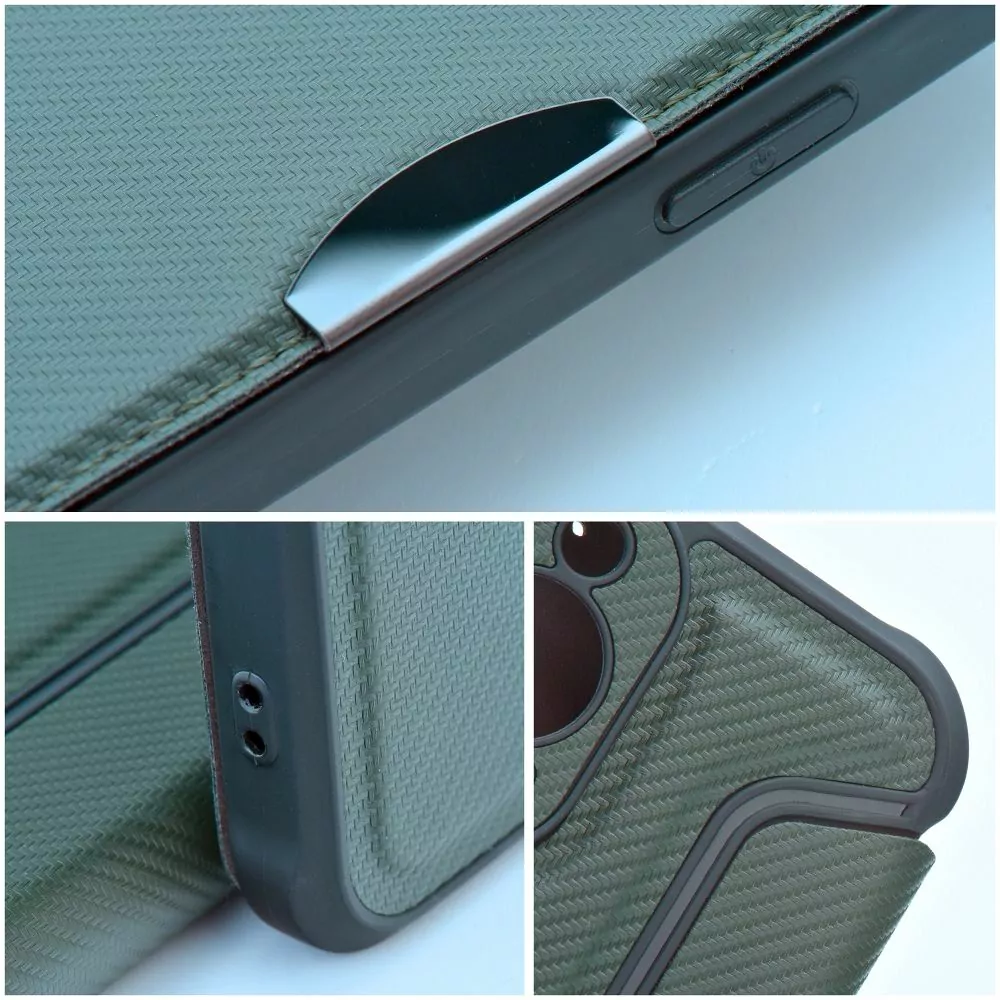 Ultimátní flip pouzdro RAZOR Coolcase Carbon na mobil Xiaomi Redmi 9A / 9AT tmavě zelené